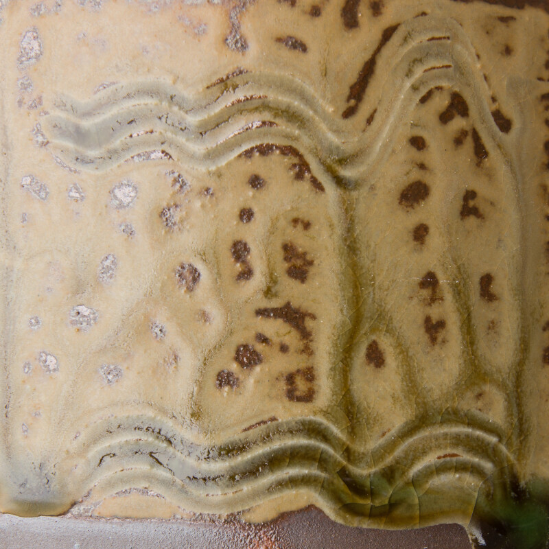 Wood ash glaze, variegated greens and browns