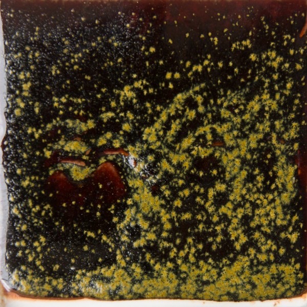 Tea dust glaze, golden crystal speckle on iron-green